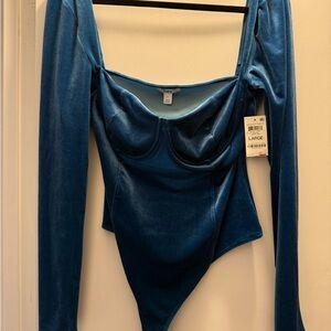Elegant Blue Velvet Women's Bodysuit